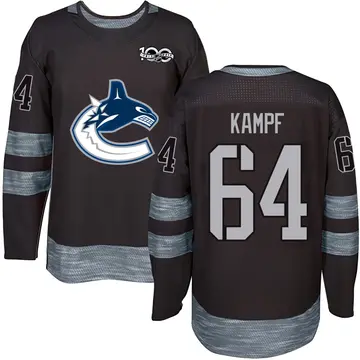 Men's David Kampf Vancouver Canucks ＃64 Authentic Black 1917-2017 100th Anniversary Jersey
